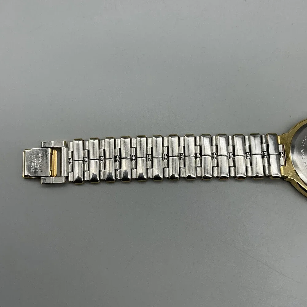 Vintage Halston Womens Watch 32mm Gold Tone White Dial Bracelet New Battery 8.5